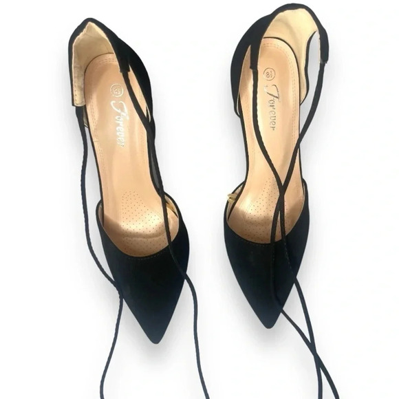 Black Pointy Toe High Heels with Crisscross Ankle Straps - 4 Inch Heel- Forever - Picture 3 of 7